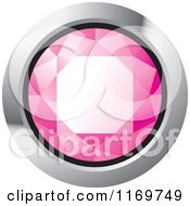 Clipart Of A Round Pink Diamond Or Gemstone With A Silver Frame Royalty Free Vector Illustration