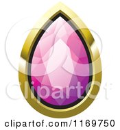 Clipart Of A Droplet Pink Diamond Or Gemstone With A Gold Frame Royalty Free Vector Illustration
