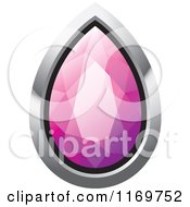 Clipart Of A Droplet Pink Diamond Or Gemstone With A Silver Frame Royalty Free Vector Illustration