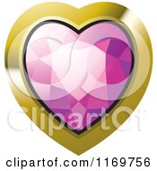 Poster, Art Print Of Heart Shaped Pink Diamond Or Gemstone With A Gold Frame