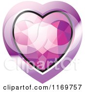 Clipart Of A Heart Shaped Pink Diamond Or Gemstone With A Purple Frame Royalty Free Vector Illustration