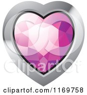 Poster, Art Print Of Heart Shaped Pink Diamond Or Gemstone With A Silver Frame