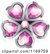 Poster, Art Print Of Flower Of Pink Diamond Hearts Outlined In Silver