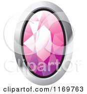 Clipart Of An Oval Pink Diamond Or Gemstone With A Silver Frame Royalty Free Vector Illustration