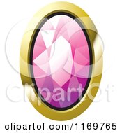 Clipart Of An Oval Pink Diamond Or Gemstone With A Gold Frame Royalty Free Vector Illustration