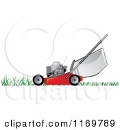 Poster, Art Print Of Red Push Lawn Mower On Grass