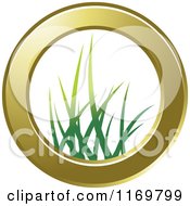 Clipart Of A Gold Ring With Grass In The Center Royalty Free Vector Illustration