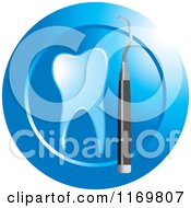 Clipart Of A Blue Tooth And Dental Tool Icon Royalty Free Vector Illustration