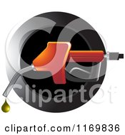 Poster, Art Print Of Round Black Icon With A Red Gas Pump Fuel Nozzle And Droplet