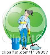 Poster, Art Print Of Happy Woman Mopping Over A Green Circle