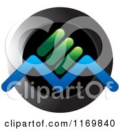 Clipart Of A Green And Blue Em Logo On Black Royalty Free Vector Illustration