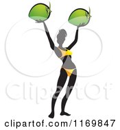 Poster, Art Print Of Silhouetted Woman Wearing A Bikini And Holding Up To Coconuts