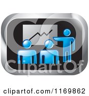 Clipart Of A Rectangle Icon With Blue People Discussing A Chart Royalty Free Vector Illustration by Lal Perera