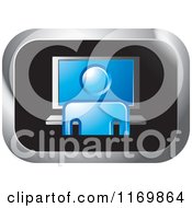 Clipart Of A Rectangle Icon With A Blue Person Working On A Computer Royalty Free Vector Illustration