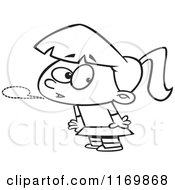 Cartoon Of An Outlined Girl Whispering Royalty Free Vector Clipart