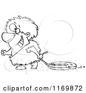 Poster, Art Print Of Outlined Happy Caveman Dragging A Stone Wheel
