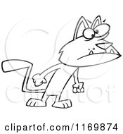 Cartoon Of An Outlined Surly Cat With Fists At His Side Royalty Free Vector Clipart