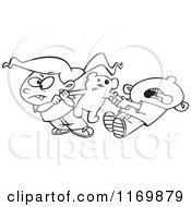 Poster, Art Print Of Outlined Boy And Girl Quarreling Over Sharing A Teddy Bear