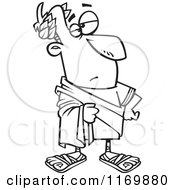Cartoon Of An Outlined Julius Caesar Posing Royalty Free Vector Clipart