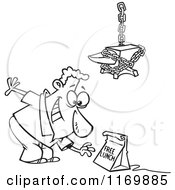 Poster, Art Print Of Outlined Man Reaching For A Free Lunch Trap Under An Anvil