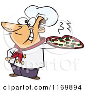 Poster, Art Print Of Happy Italian Chef Holding A Pizza Pie