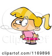 Cartoon Of A Blond Girl Whispering Royalty Free Vector Clipart