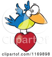 Poster, Art Print Of Blue And Green Bird Flying With A Heart