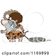 Poster, Art Print Of Happy Caveman Dragging A Stone Wheel