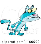 Cartoon Of A Surly Blue Cat With Fists At His Side Royalty Free Vector Clipart