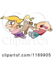 Poster, Art Print Of Boy And Girl Quarreling Over Sharing A Teddy Bear