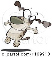 Cartoon Of A Happy Brown Dog Jumping Royalty Free Vector Clipart