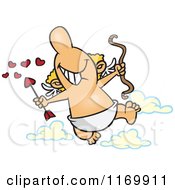 Cartoon Of A Happy Cupid Holding A Bow And Heart Arrow Royalty Free Vector Clipart by toonaday