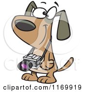 Cartoon Of A Happy Brown Dog With A Camera Hanging From His Neck Royalty Free Vector Clipart