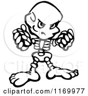 Cartoon Of A Black And White Tough Skeleton Holding Up Fists Royalty Free Vector Clipart
