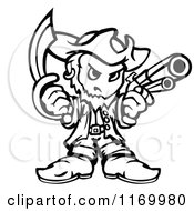 Poster, Art Print Of Black And White Tough Captain Pirate Holding A Sword And Pistol In Fisted Hands