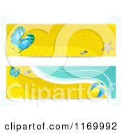 Poster, Art Print Of Summer Beach Website Banners With Sand Sandals A Beach Ball And Surf