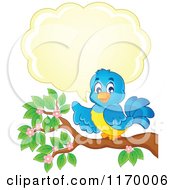 Poster, Art Print Of Happy Bluebird Talking And Pointing On A Branch