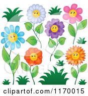Cartoon Of Colorful Flowers And Grass Royalty Free Vector Clipart