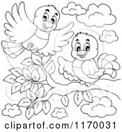 Poster, Art Print Of Outlined Happy Birds On And Over A Branch