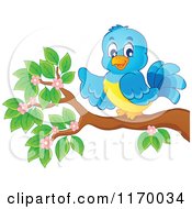 Poster, Art Print Of Happy Bluebird Pointing On A Branch