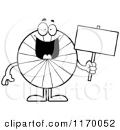 Outlined Happy Peppermint Candy Mascot Holding A Sign