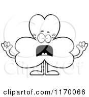 Cartoon Of An Outlined Screaming Shamrock Mascot Royalty Free Vector Clipart
