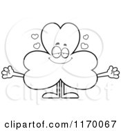 Cartoon Of An Outlined Loving Shamrock Mascot Wanting A Hug Royalty Free Vector Clipart
