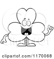 Cartoon Of An Outlined Smart Shamrock Mascot With An Idea Royalty Free Vector Clipart
