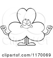 Cartoon Of An Outlined Mad Shamrock Mascot Royalty Free Vector Clipart