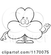 Cartoon Of An Outlined Waving Shamrock Mascot Royalty Free Vector Clipart