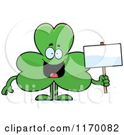 Poster, Art Print Of Happy Shamrock Mascot Holding A Sign