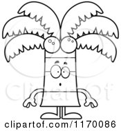 Cartoon Of An Outlined Surprised Coconut Palm Tree Mascot Royalty Free Vector Clipart
