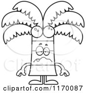 Cartoon Of An Outlined Sick Coconut Palm Tree Mascot Royalty Free Vector Clipart