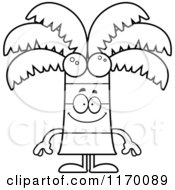 Cartoon Of An Outlined Happy Coconut Palm Tree Mascot Royalty Free Vector Clipart